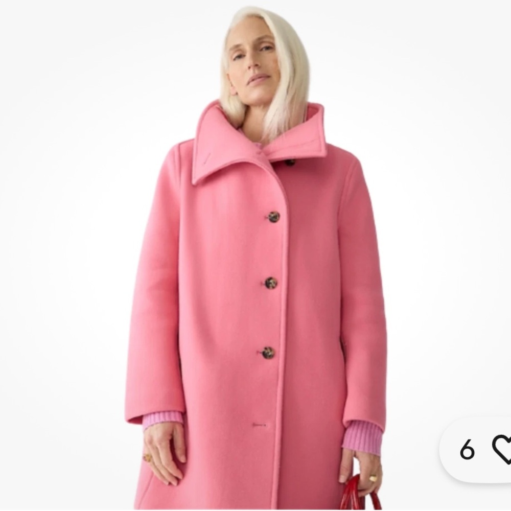 J. Crew Pink Villa Cocoon Coat Mid Length Stadium Cloth Wool Size 0 Petite (Med)